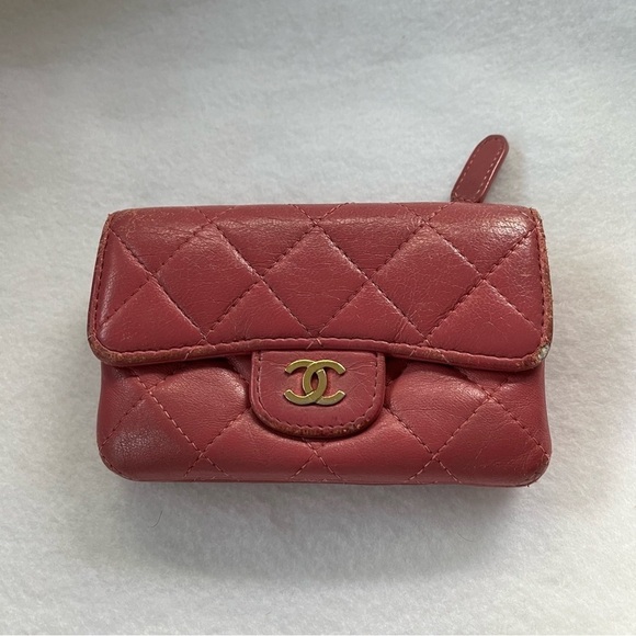 CHANEL Pink Flap Lambskin Leather Snap Card Holder Double Pocket Zip GHW - Picture 2 of 16